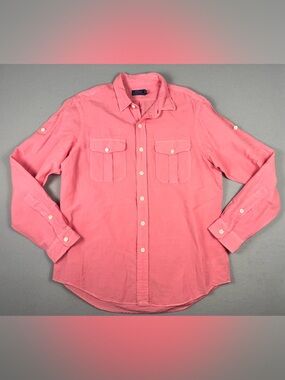 Polo Ralph Lauren Men’s Linen Blend Utility Button Down Shirt In Salmon Size L